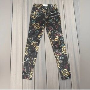 Free People Lennon floral pants and moto style pockets
